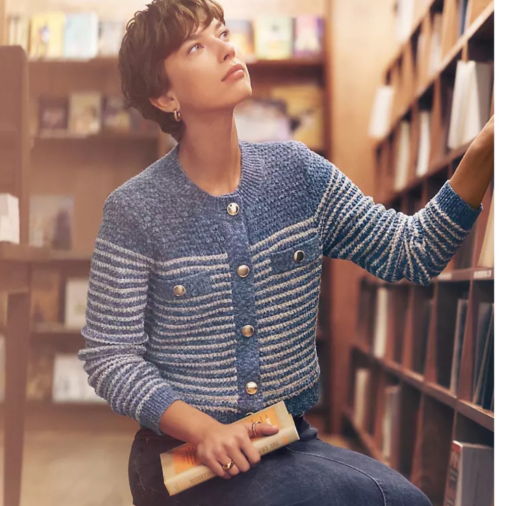 Ann Taylor Denim Striped Sweater Jacket